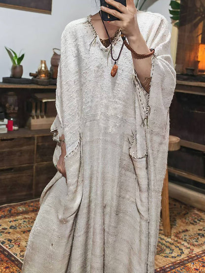 Oversized Natural Tussah Silk Slub Dress dr0391 X326