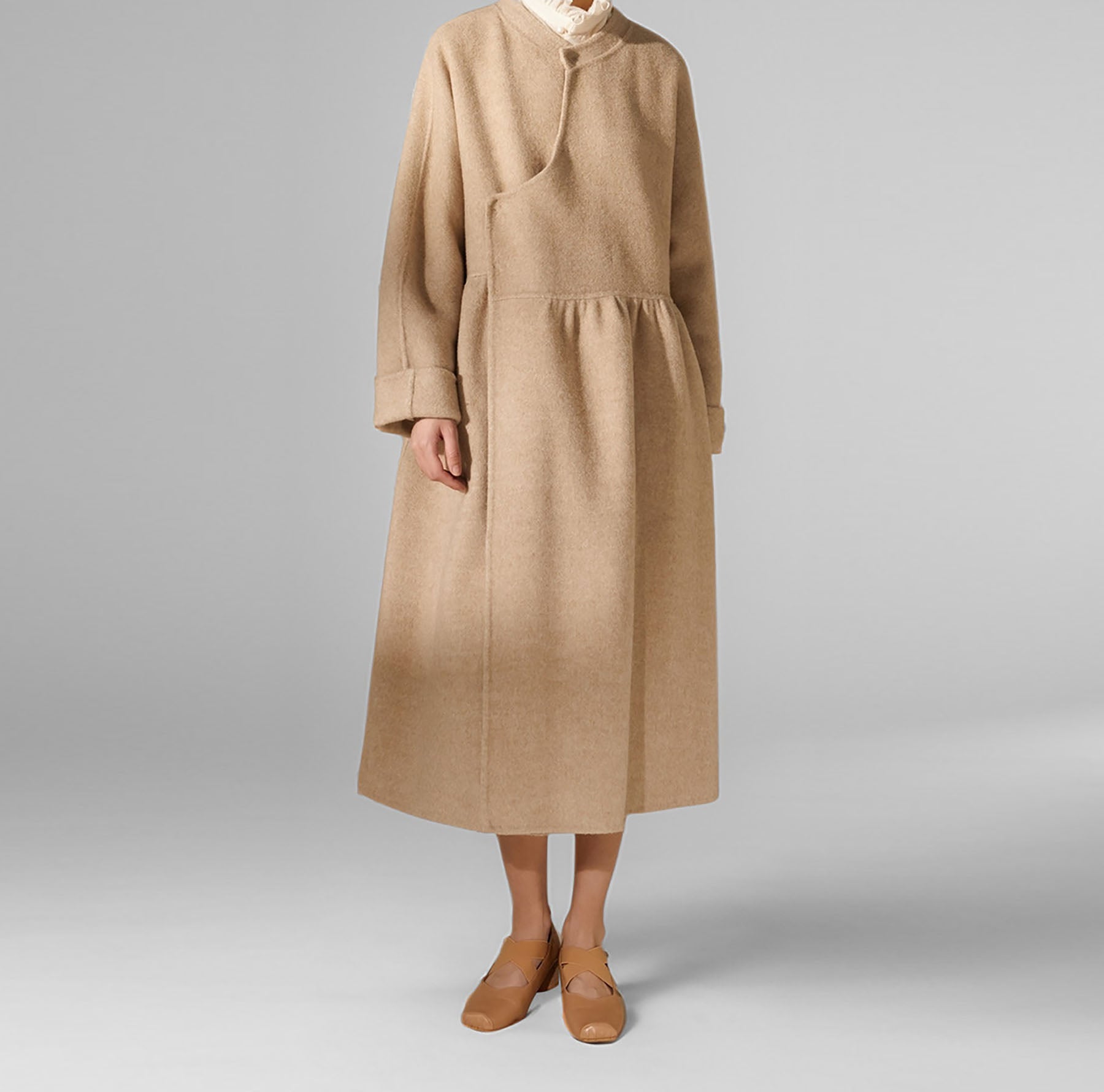edoa Chinese Style Double-faced Wool Wrap Coat