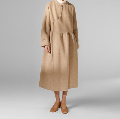 edoa Chinese Style Double-faced Wool Wrap Coat