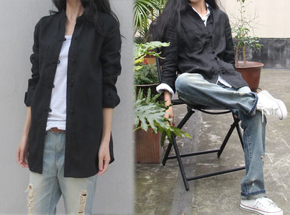 edoa Stand Collar Linen Chinese Shirt 