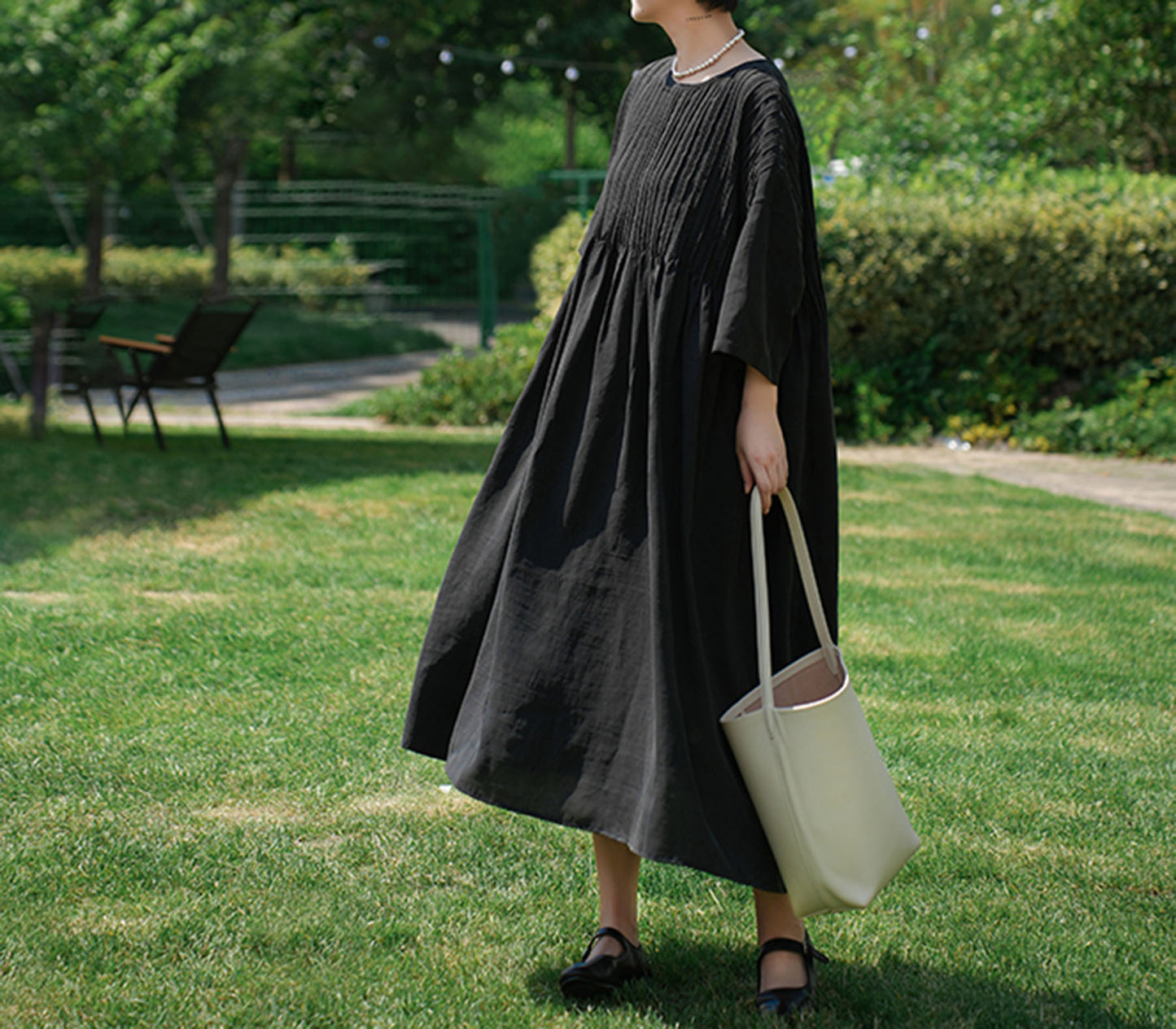 edoa Hand Pintucked Cracked Mud Silk Charmeuse Dress