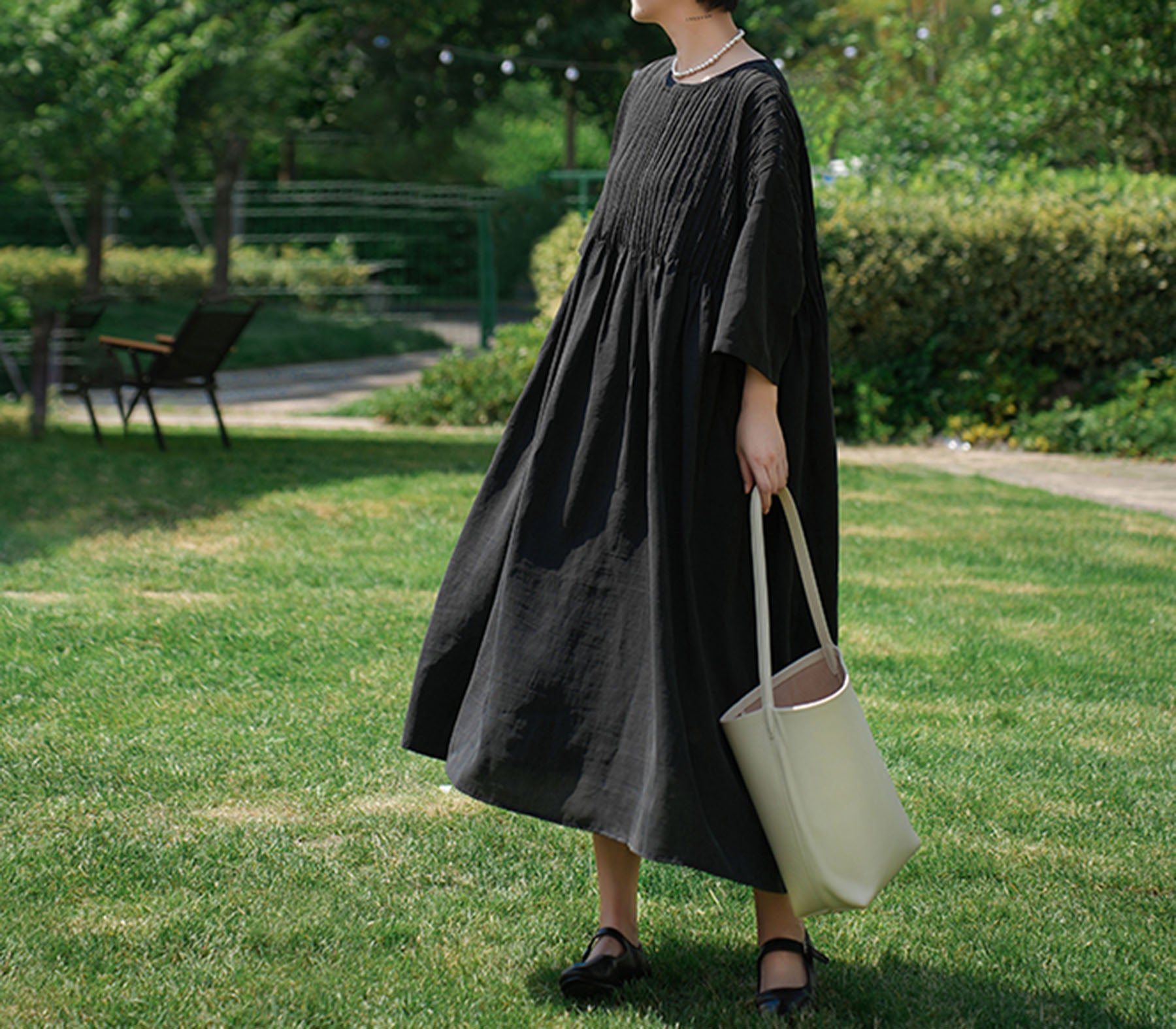 edoa Hand Pintucked Cracked Mud Silk Charmeuse Dress