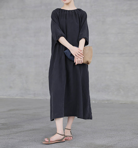 edoa Black Sand Washed Mulberry Silk Habotati Dress