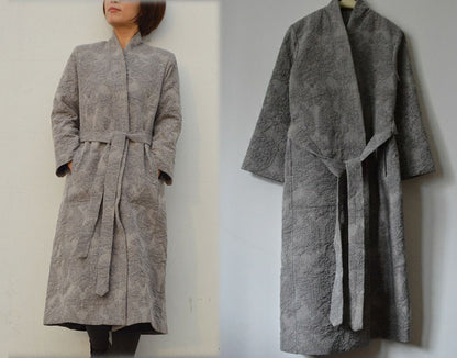 Gray Heavy Weight Linen Cotton Blend Trench Coat co0212 507