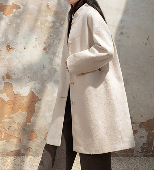 edoa White Winter Boiled Wool Chinese Coat