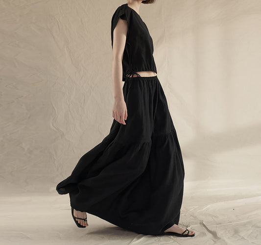 edoa Tumbled French Linen Tiered Skirt