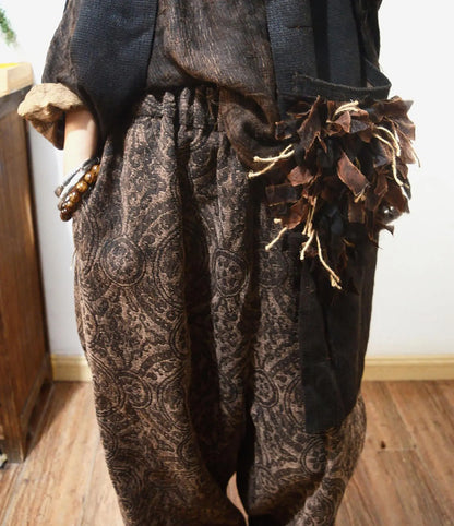 Mud Tussah Silk Jacquard Low-crotch Pants pa0123 X308