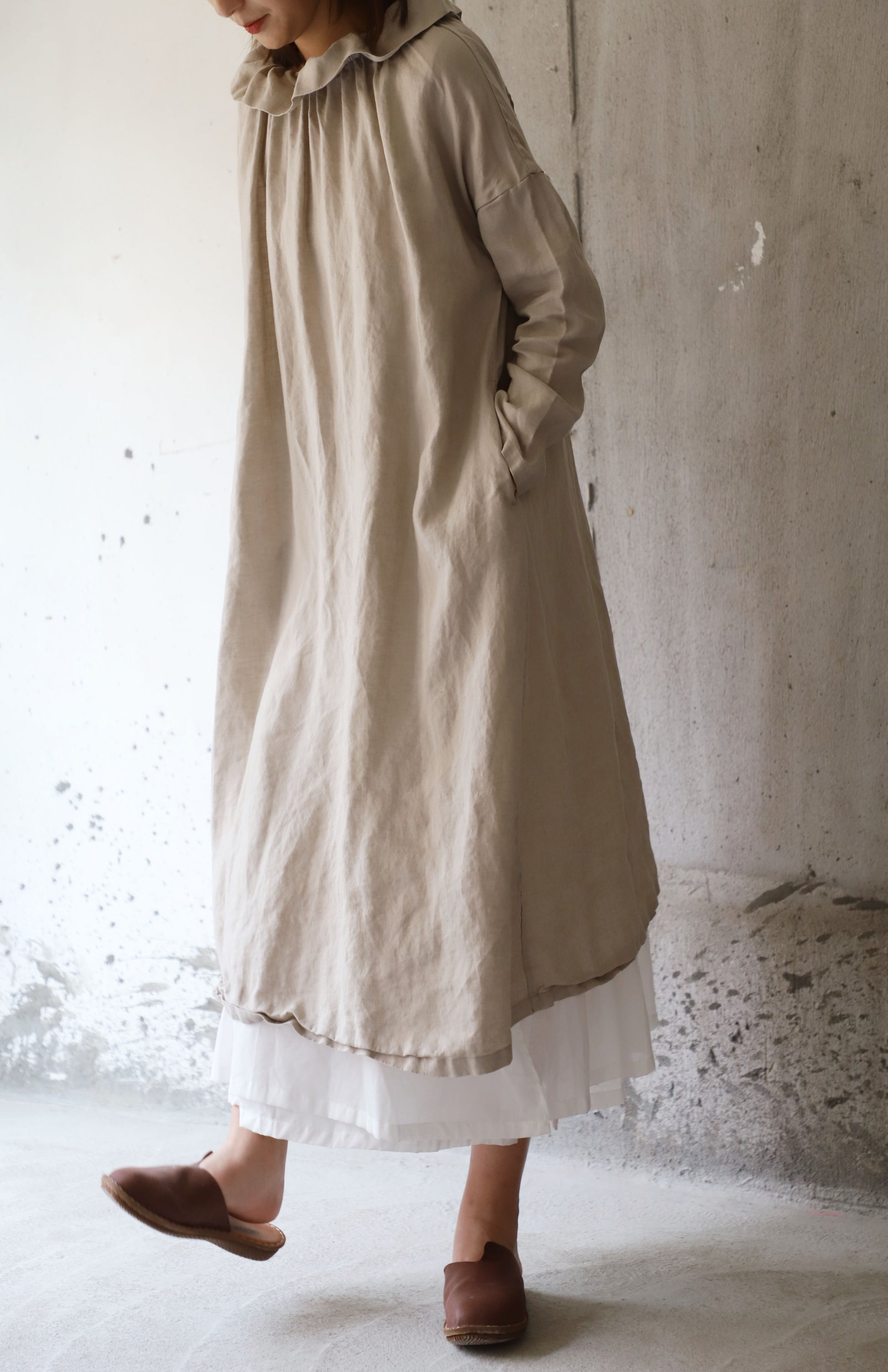 edoa Frilled Collar French Linen Princess Dress