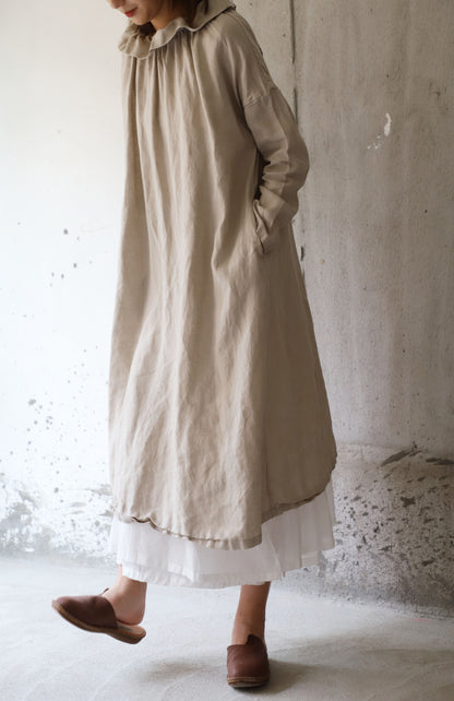 edoa Frilled Collar French Linen Princess Dress