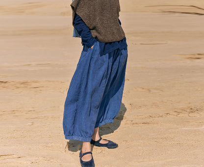 edoa Loose Natural Dyed Linen Low Crotch Pants