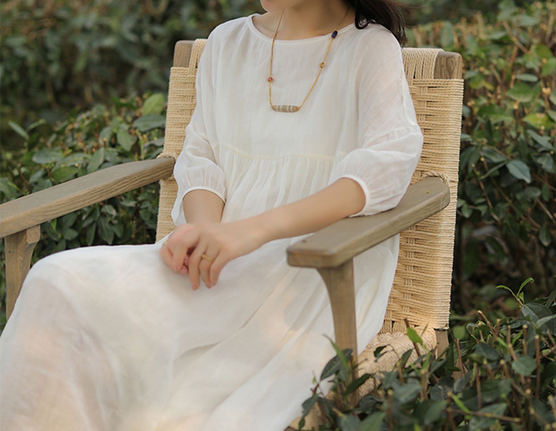 edoa High Counted Crinkled Ramie Dress 