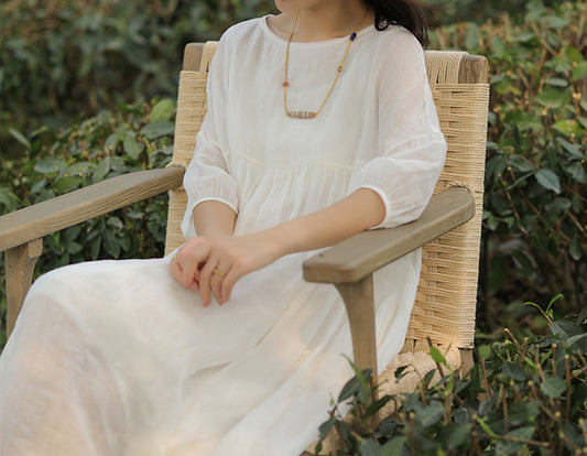 edoa High Counted Crinkled Ramie Dress 