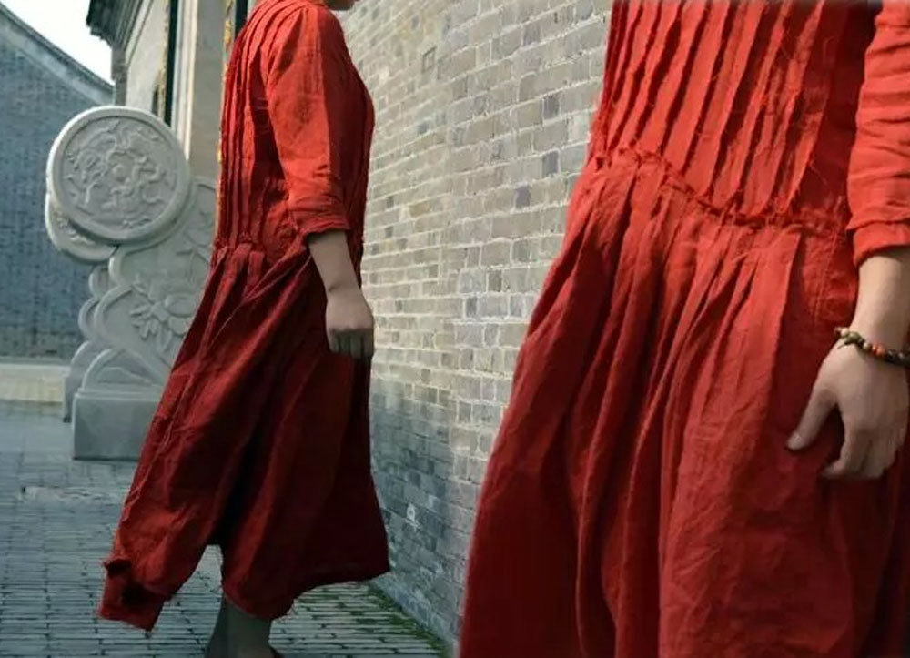 edoa Washed Ramie Red Dress 