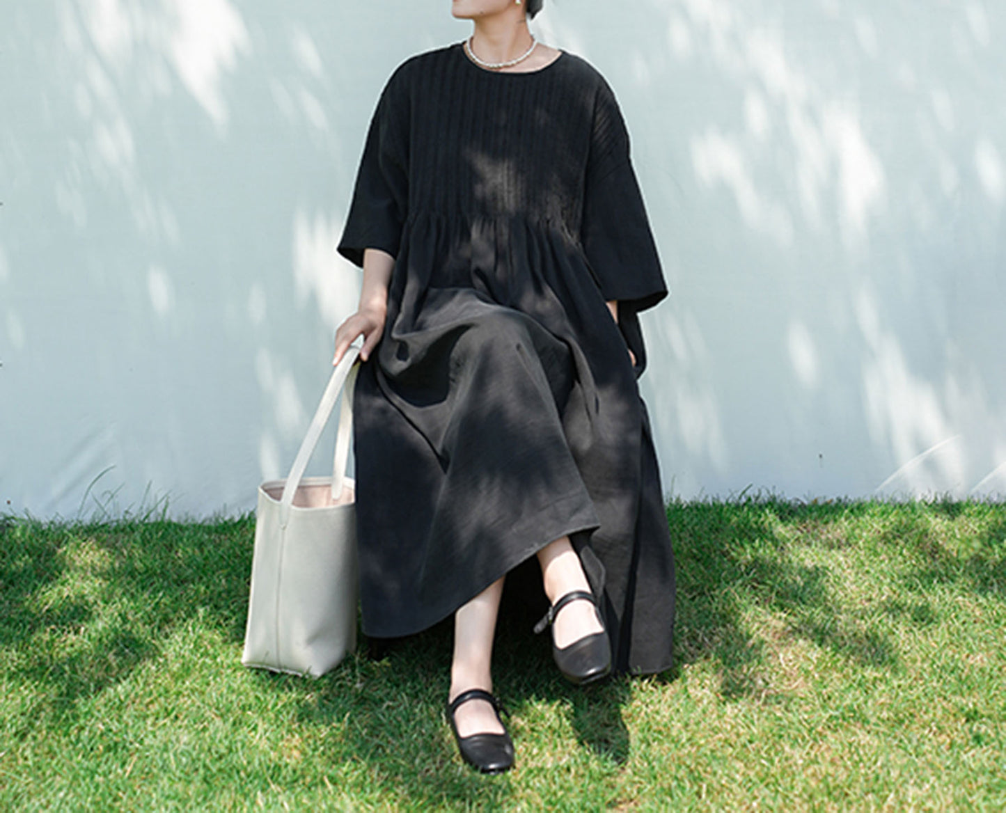 edoa Hand Pintucked Cracked Mud Silk Charmeuse Dress