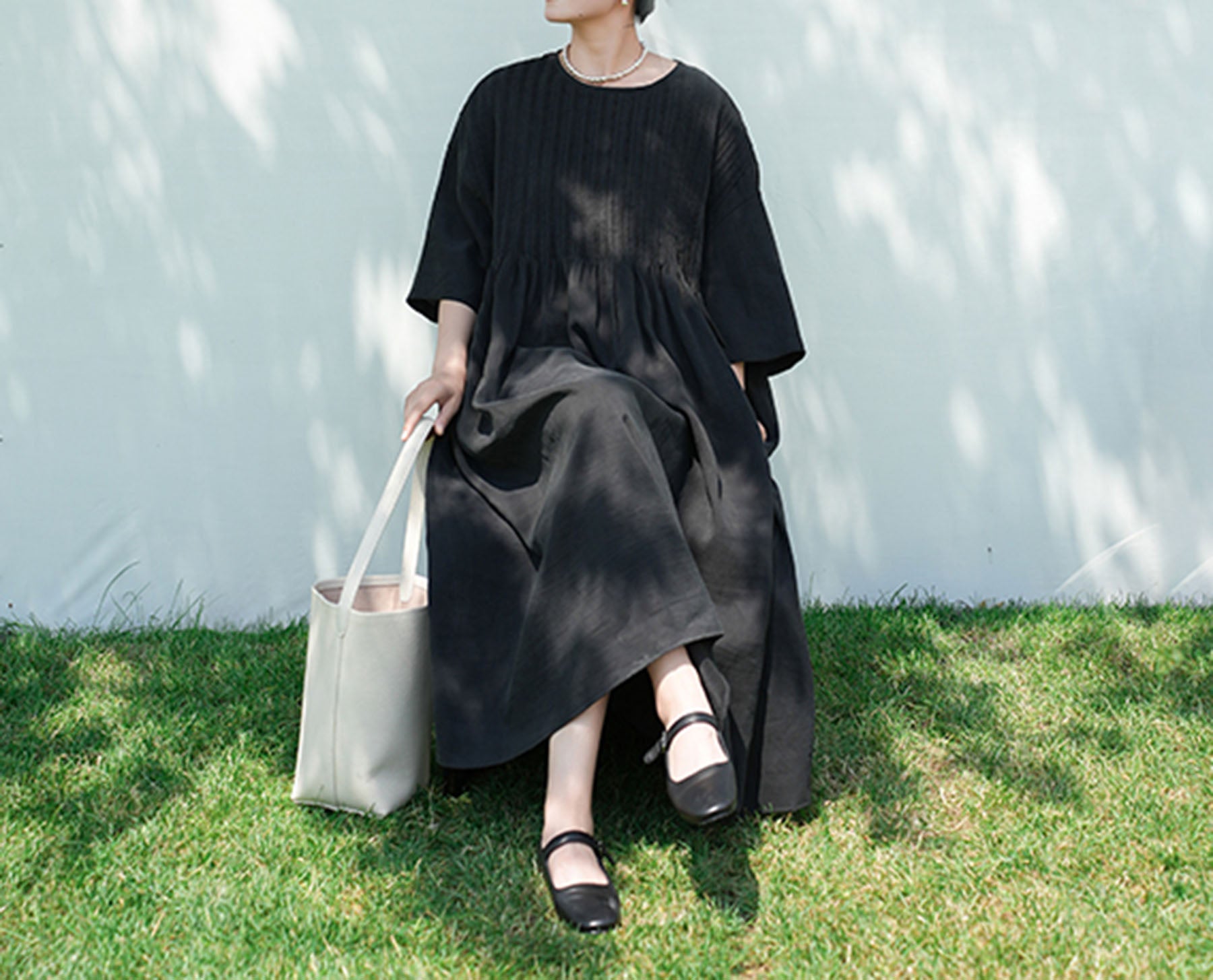 edoa Hand Pintucked Cracked Mud Silk Charmeuse Dress
