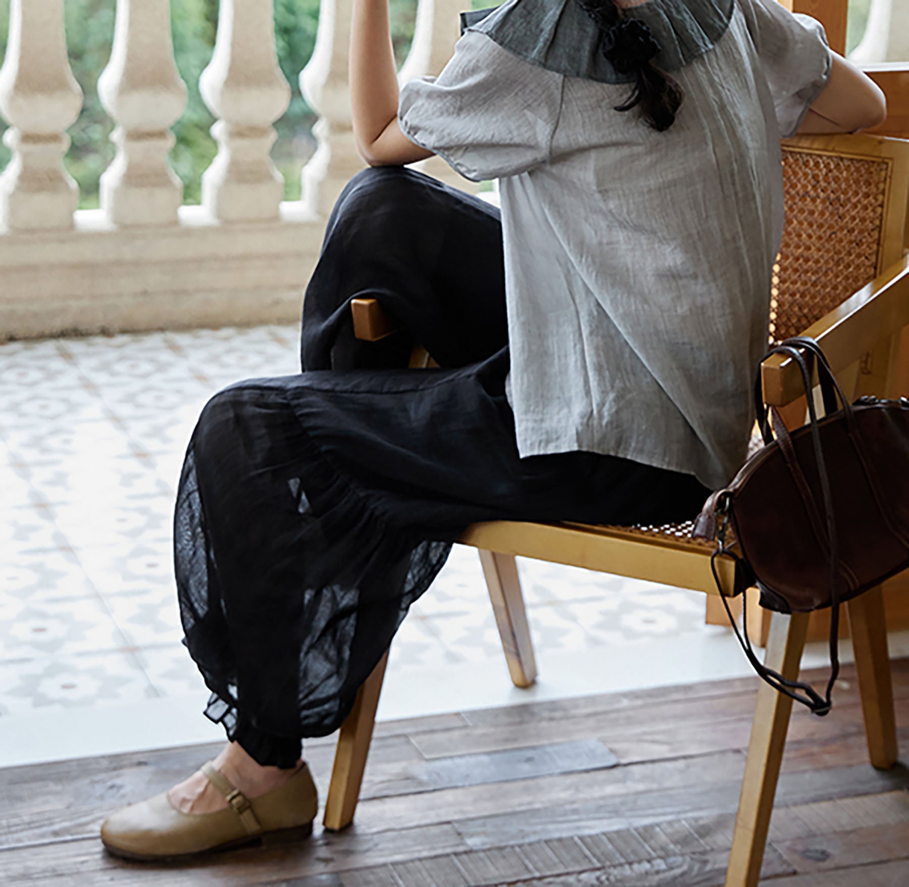 edoa High Counted Ramie Gathered Pants