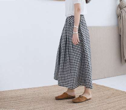 edoa Yarn Dyed Linen Gingham Skirt