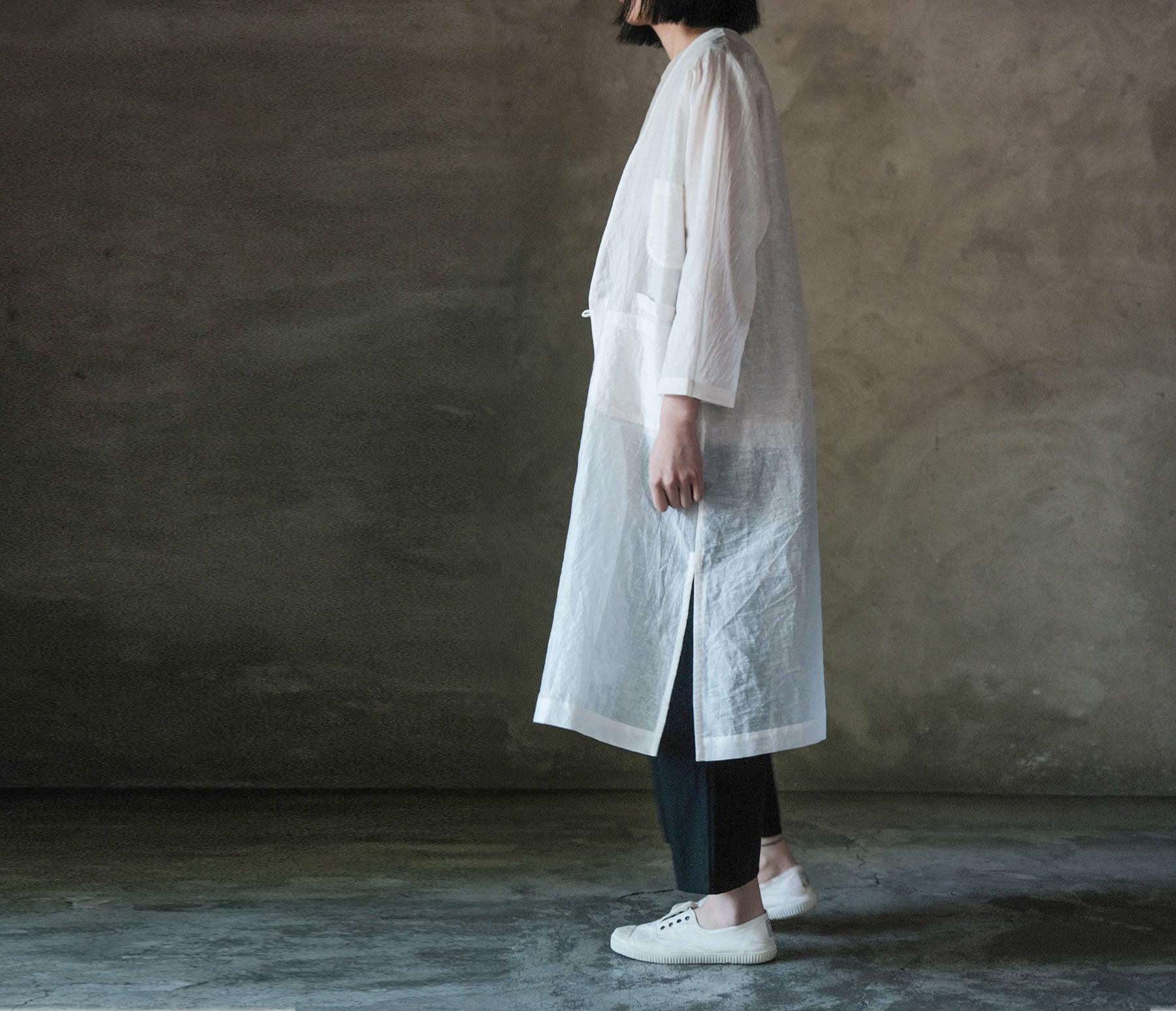 edoa Silk Linen Blend 3/4 Sleeve Dust Coat 