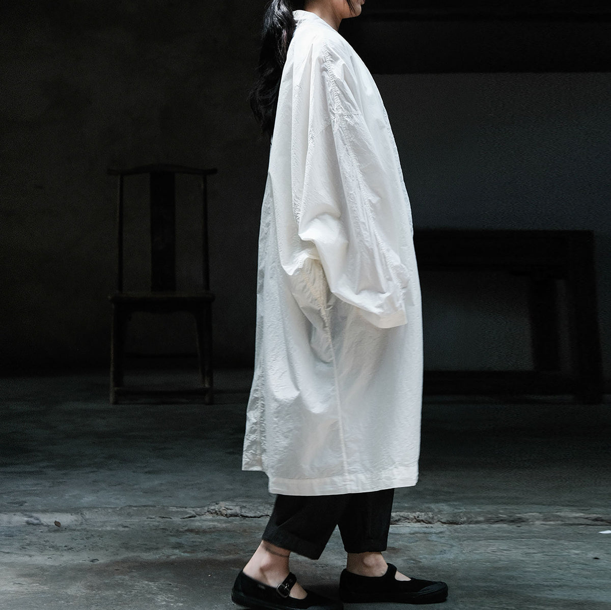 edoa Oversized Paper Cotton Bat Sleeves Overcoat 