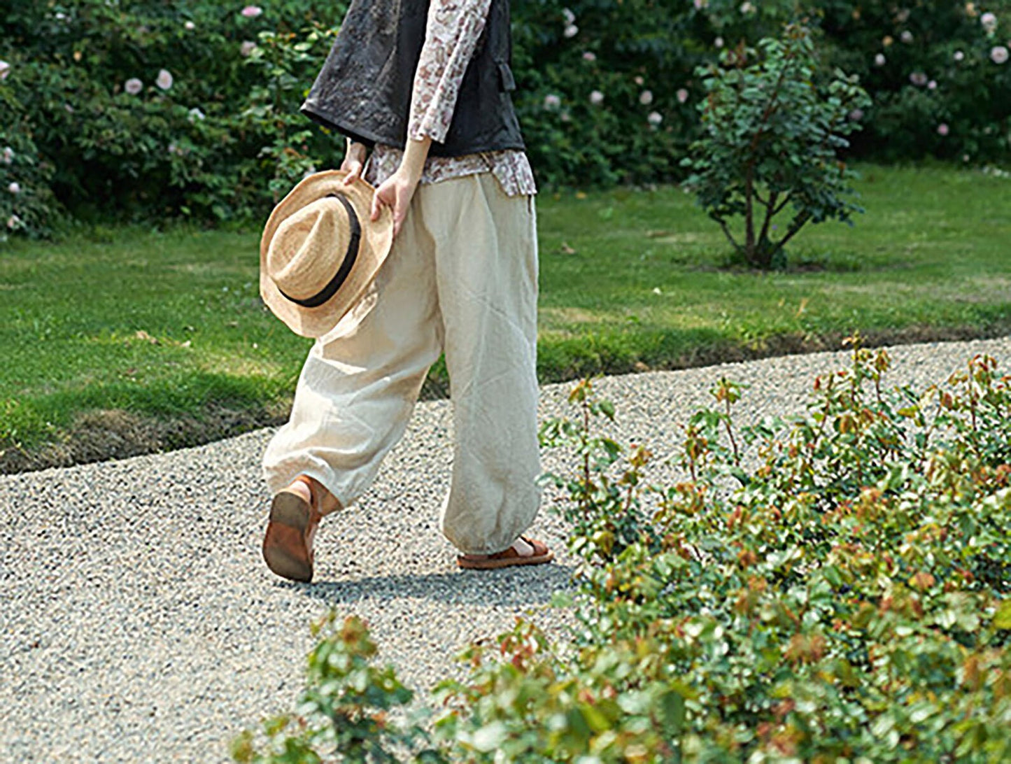 edoa Flax Linen Elasticated Waist Lantern Pants