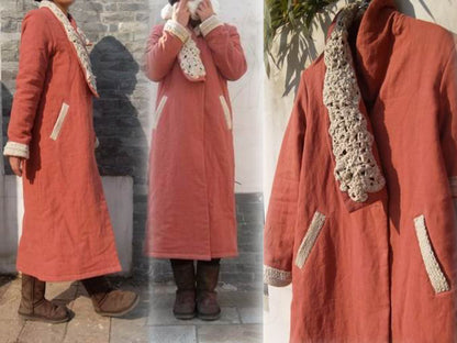 edoa Hand Chrochet Decorated Maxi Coat