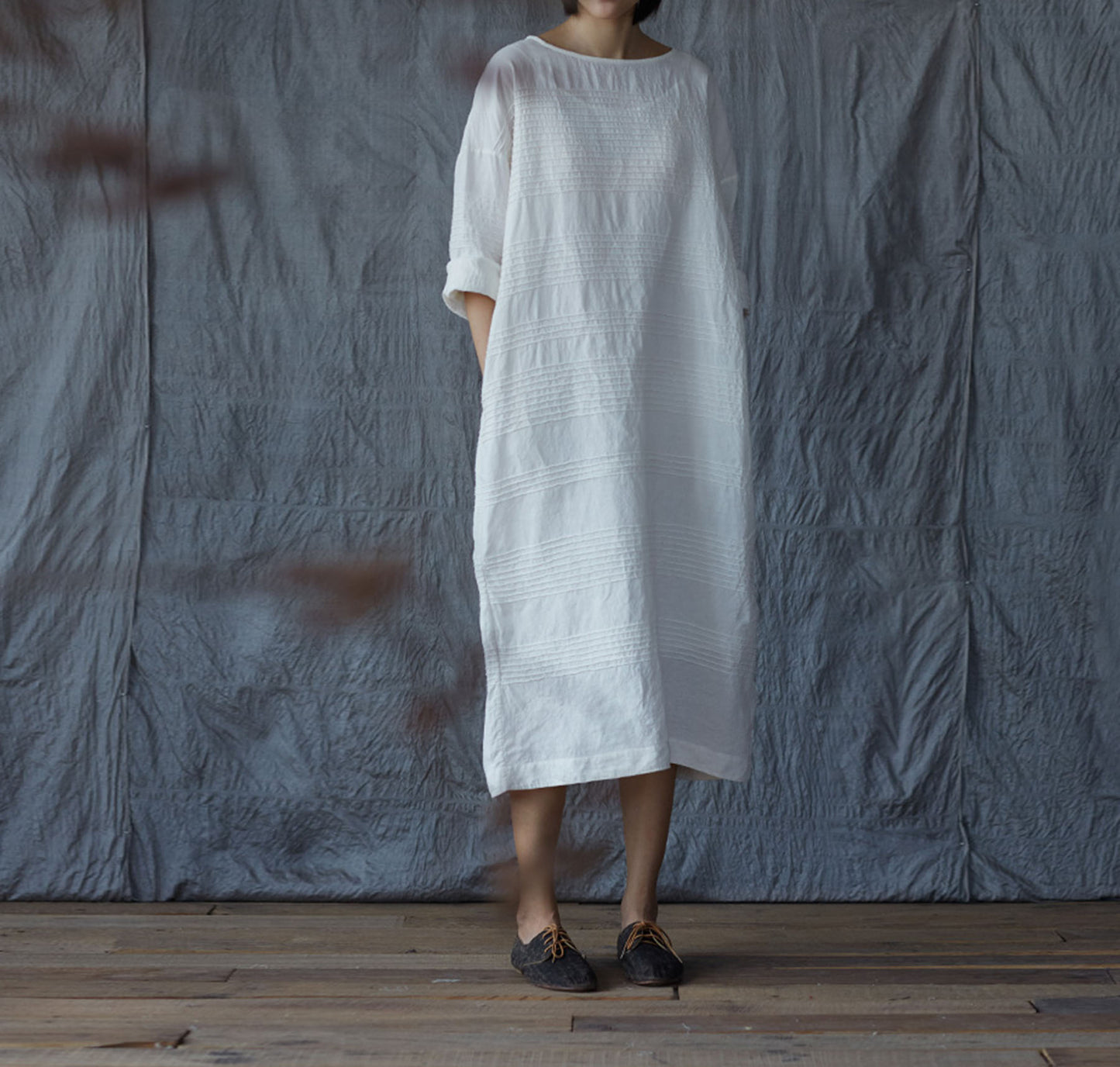 edoa Hand Horizontal Pintucked Cocoon Dress