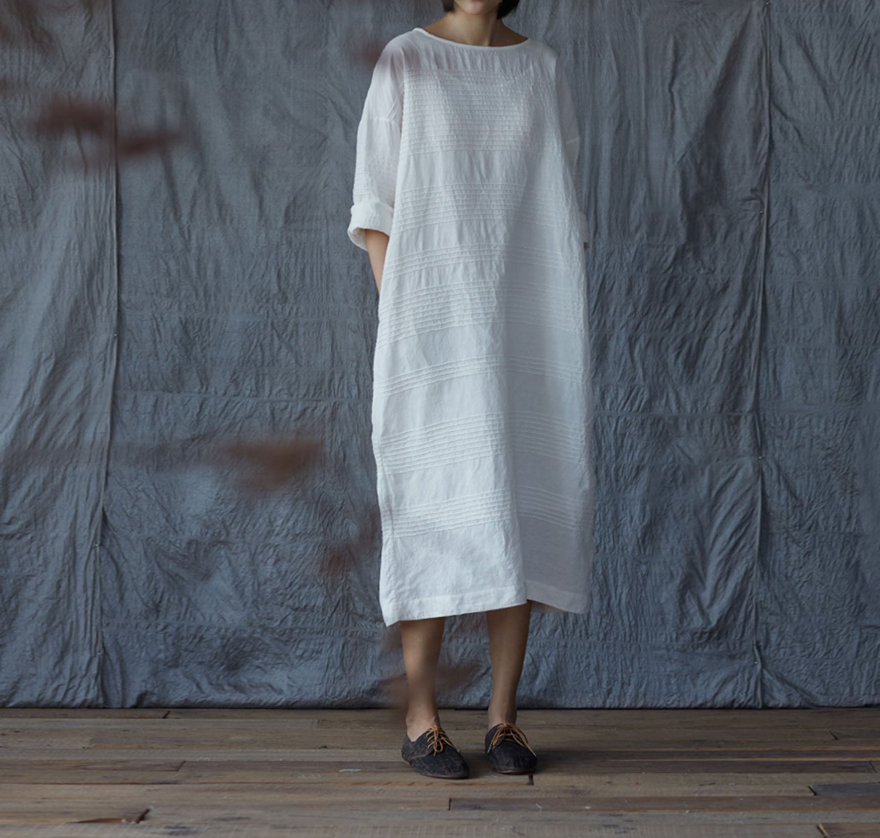edoa Hand Horizontal Pintucked Cocoon Dress