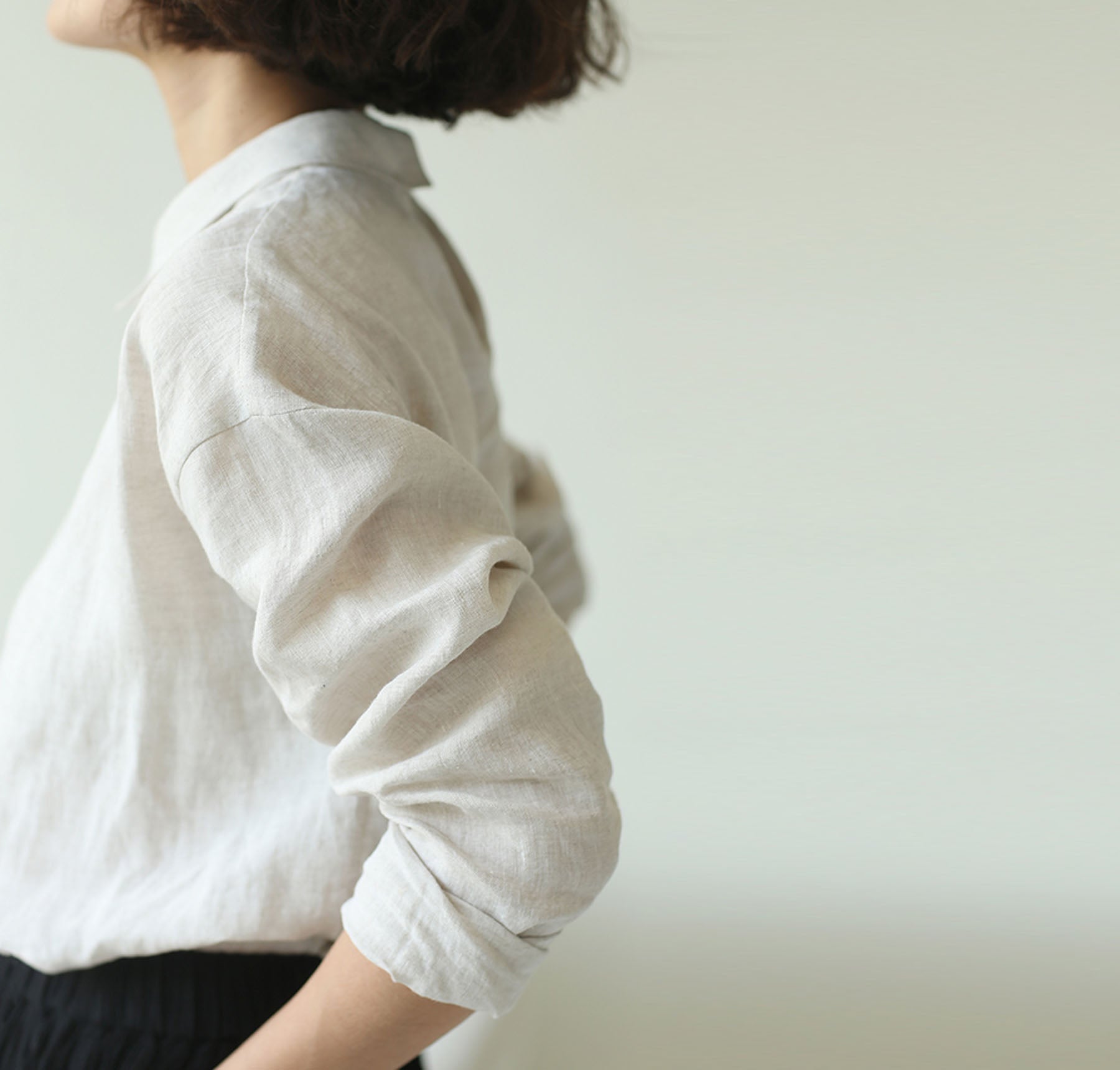 edoa Washed Linen Long Sleeve Blouse