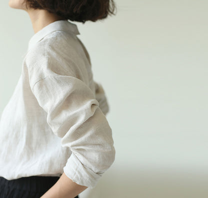 edoa Washed Linen Long Sleeve Blouse
