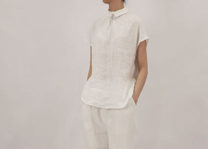 edoa High Counted French Linen White Top