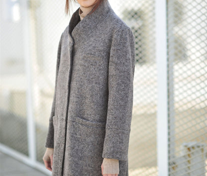 edoa Stand Collar Knit Wool Long Coat