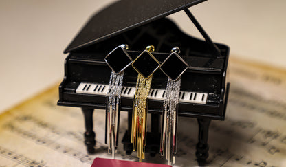 edoa Nocturne Fringe Geometric Black Onyx Earrings