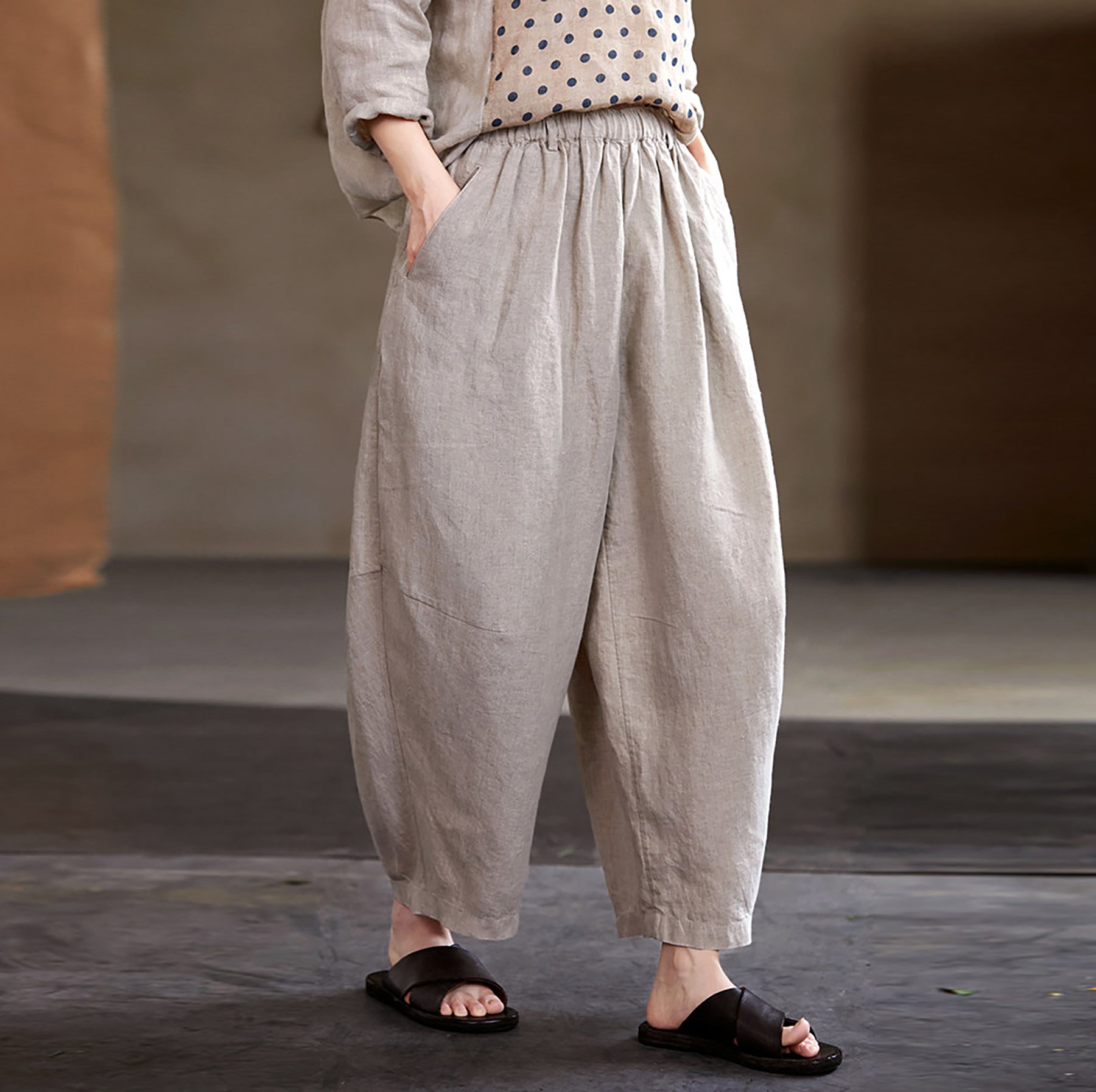 edoa Eco-friendly Flax Linen Tapered Pants