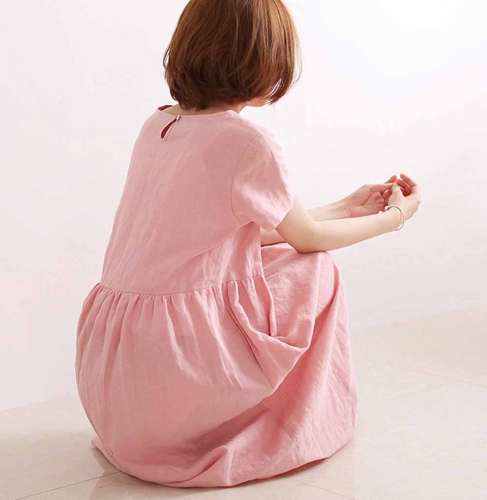 edoa Ramie Short Sleeve Loose Dress