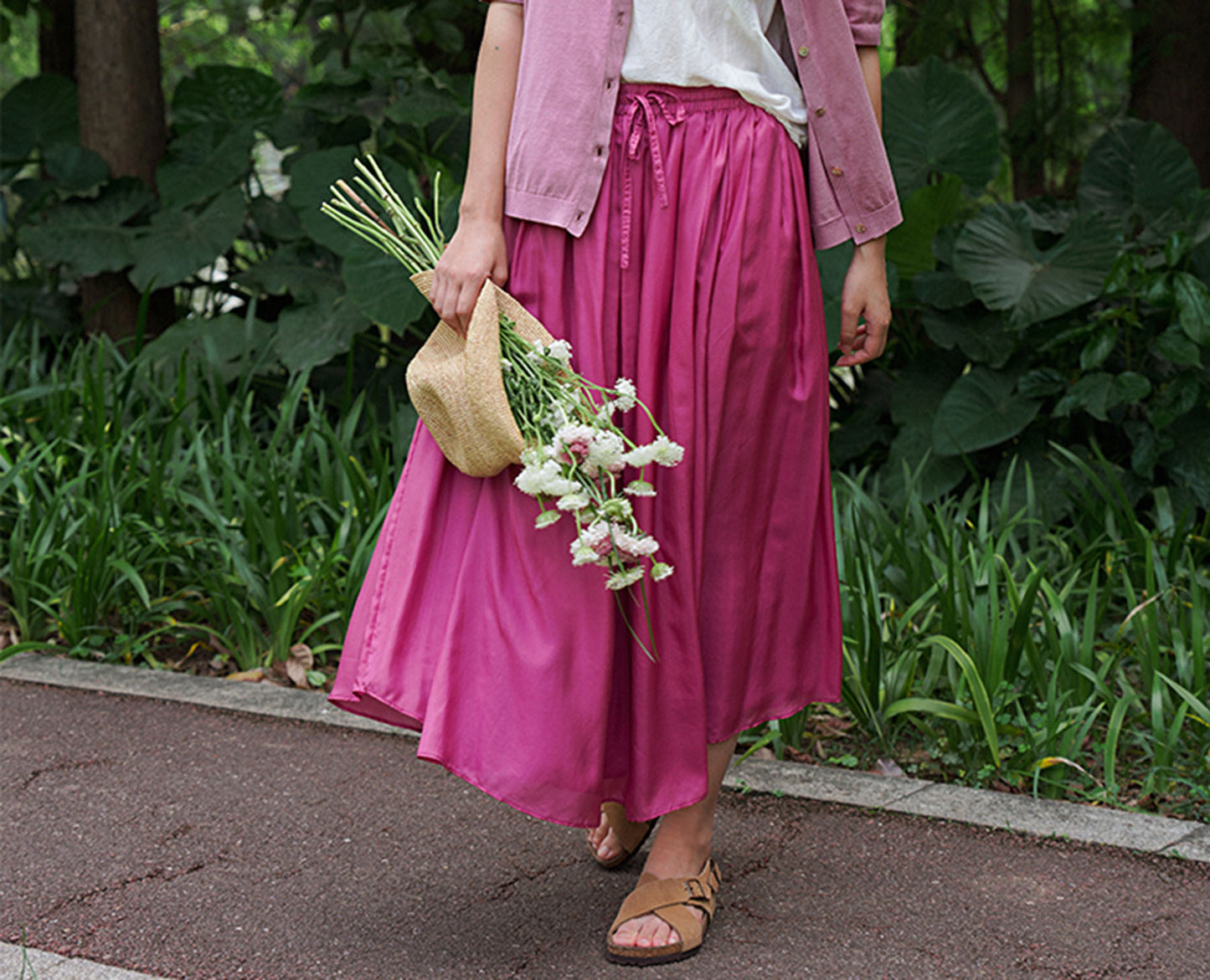edoa Double Layer Silk Habotai A Line Skirt