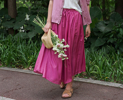 edoa Double Layer Silk Habotai A Line Skirt