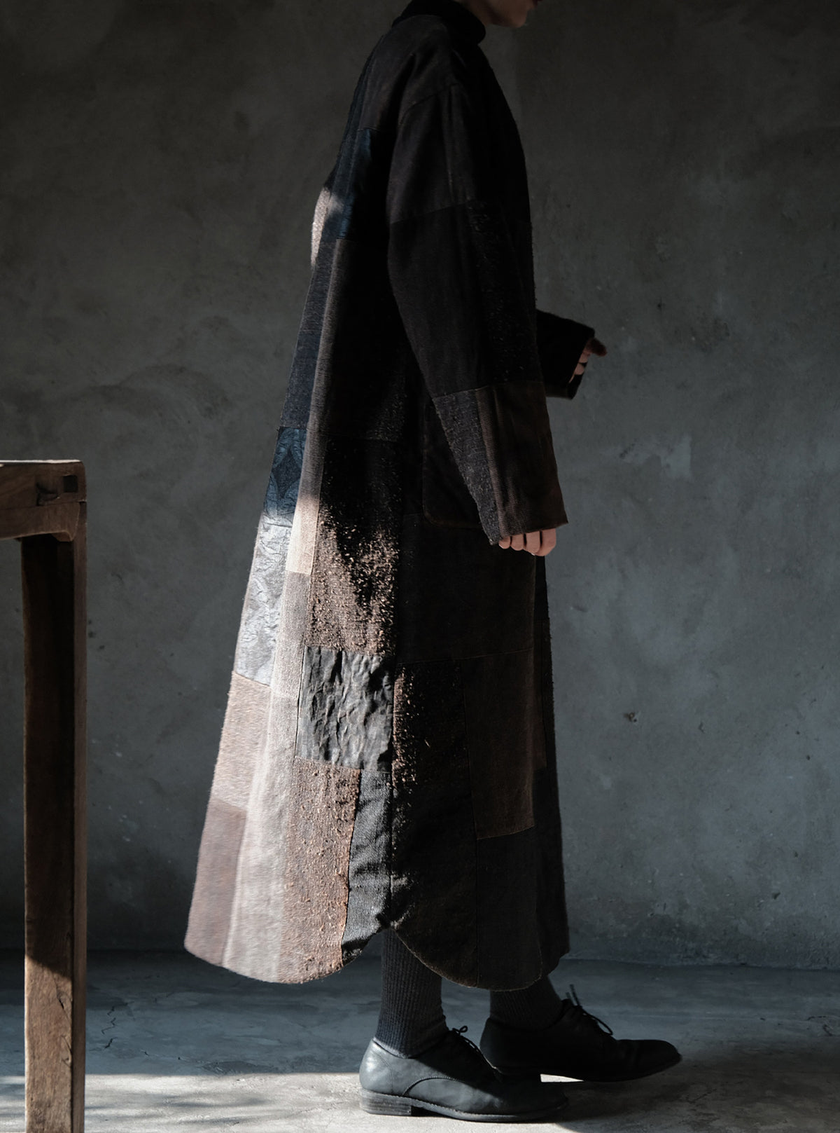 edoa Mud Tussah Silk Goose Padded Patchwork Gown