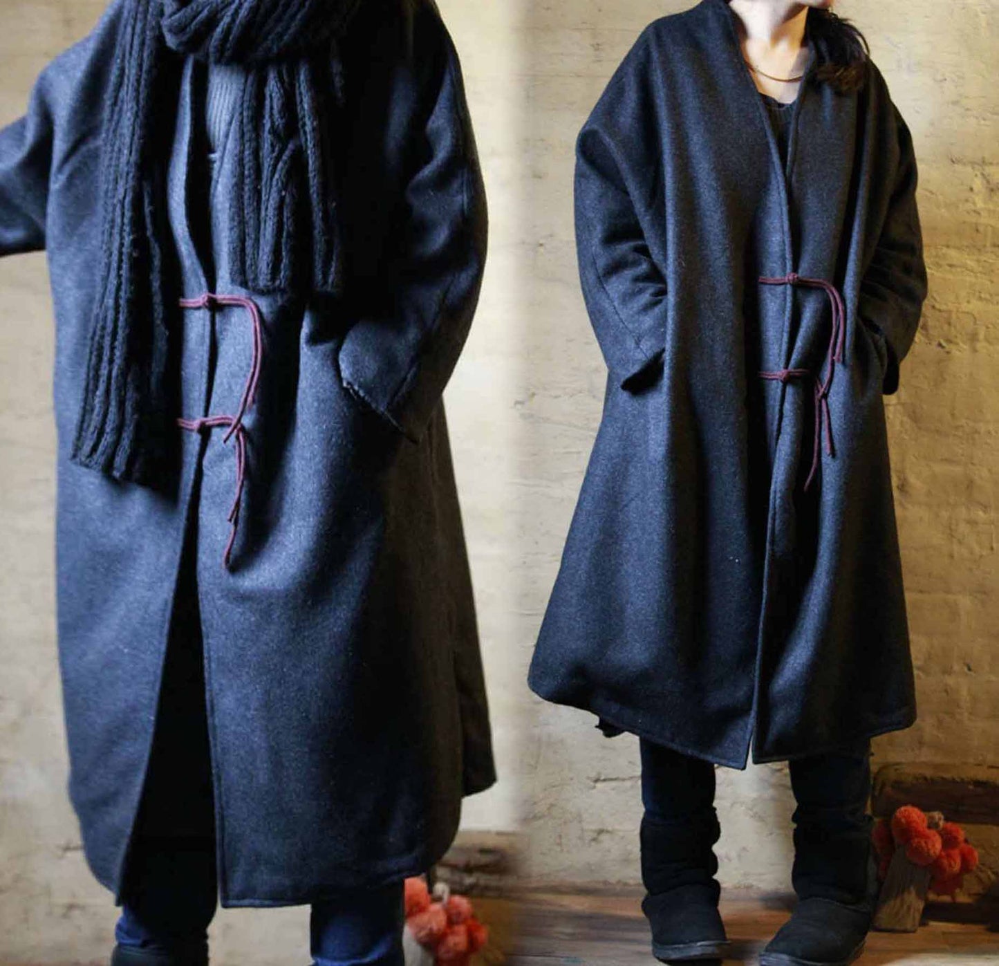 Free Size Boiled Wool Long Coat co0072 120