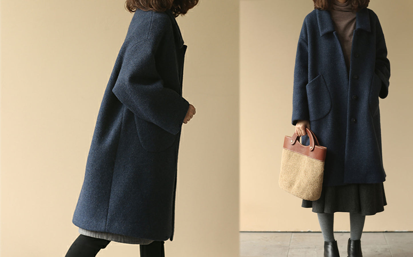 edoa Loose Boxy Boiled Wool Coat