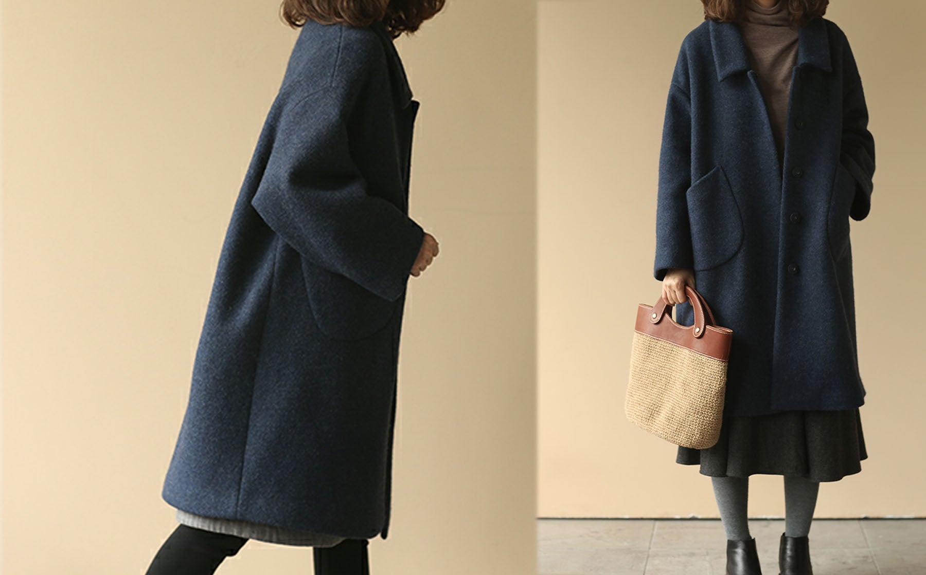 edoa Loose Boxy Boiled Wool Coat