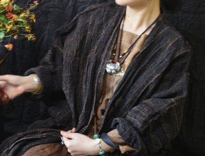 edoa Loose Fitting Persimmon Dyed Hand Woven Linen Cardigan Coat 