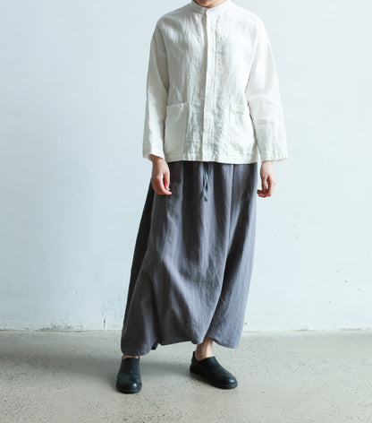 edoa Stand Collar White Loose Linen Shirt
