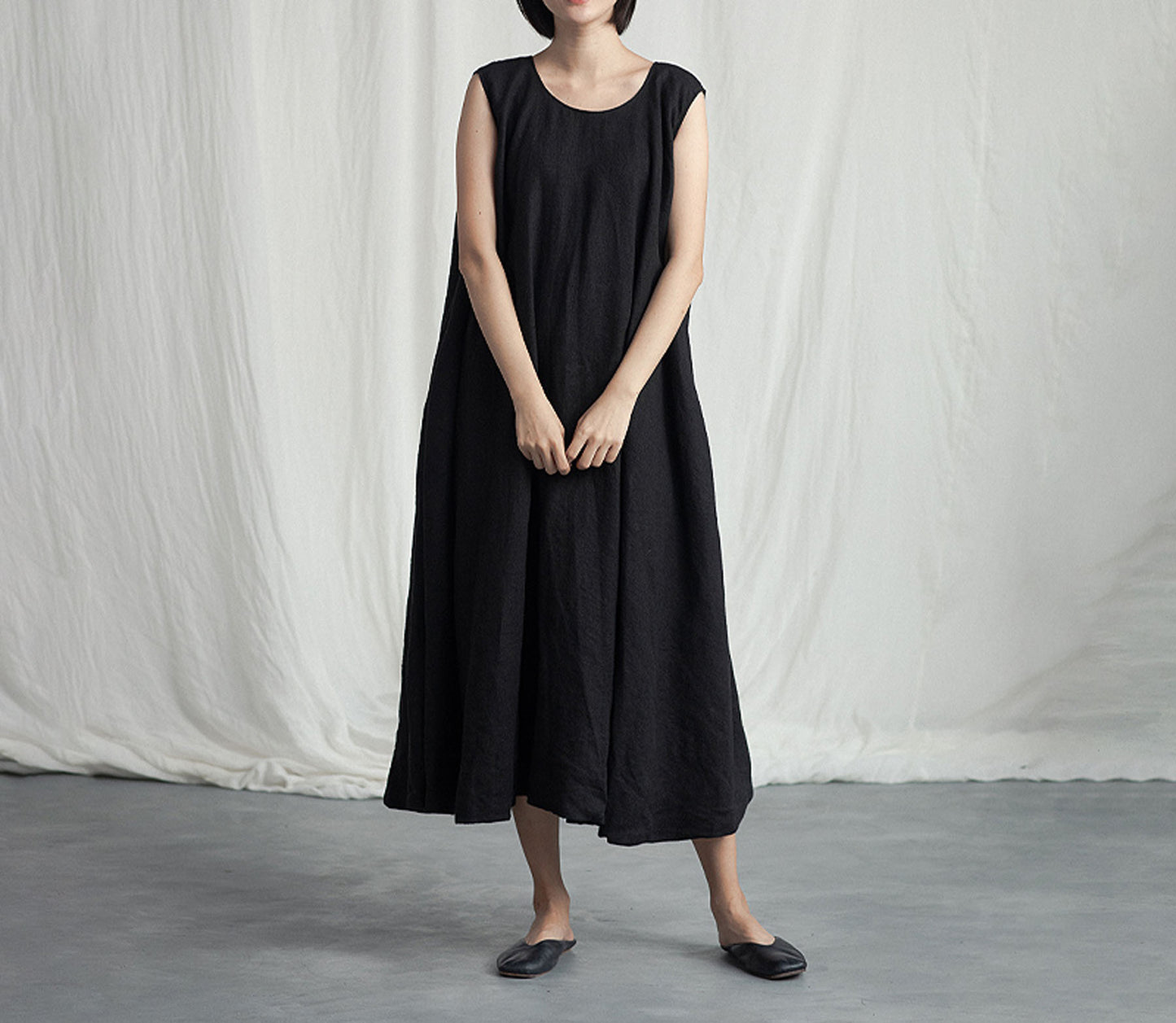 edoa Heavy Weight Linen Lantern Tank Dress