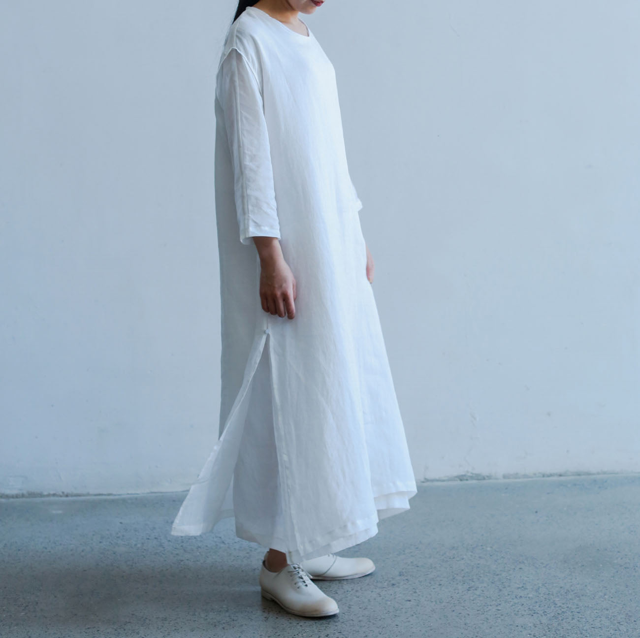 edoa White Ramie Layered Dress 
