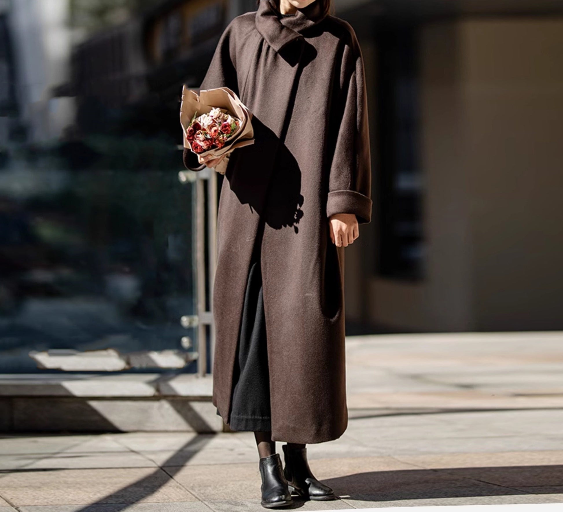 edoa Vintage Style Long Wool Coat 