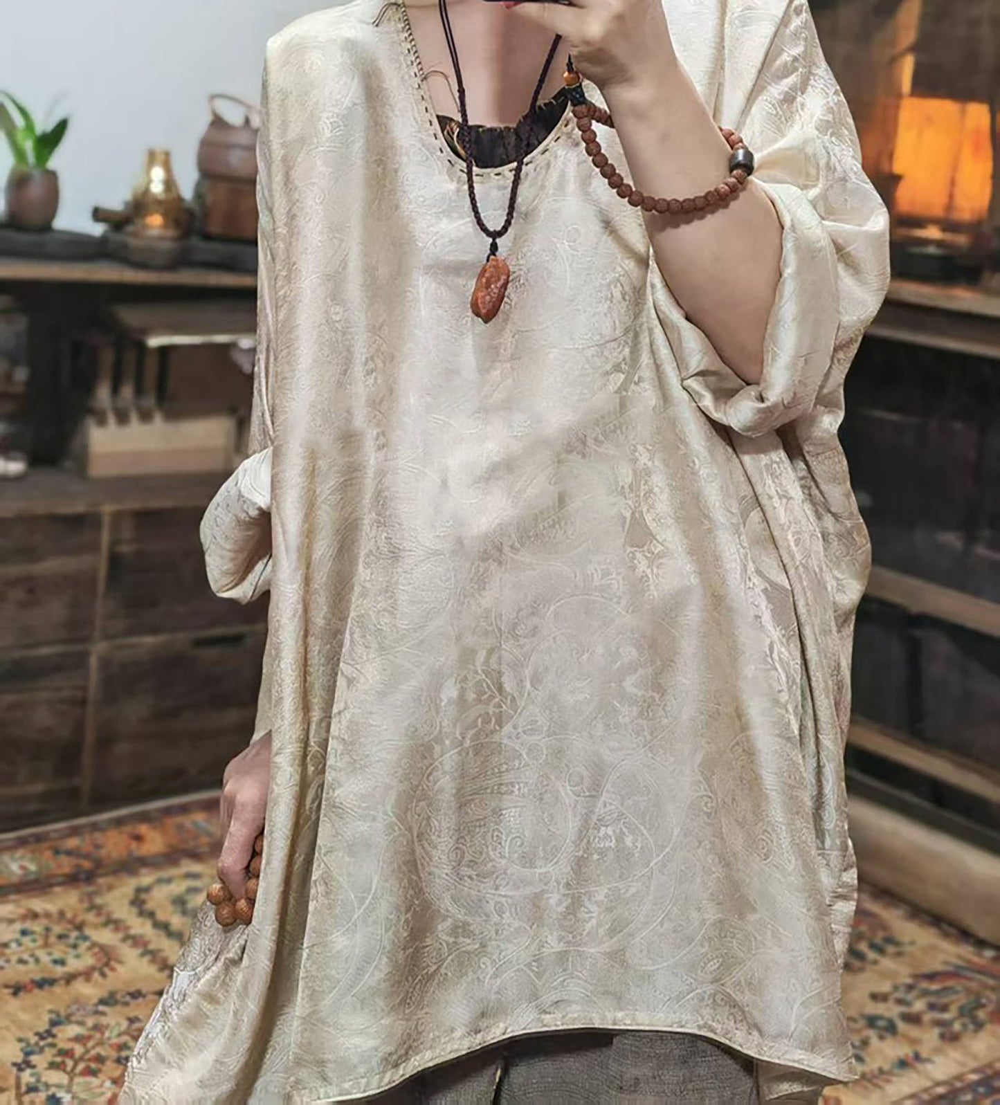 edoa Mulberry Silk Flowery Hualuo Tunic