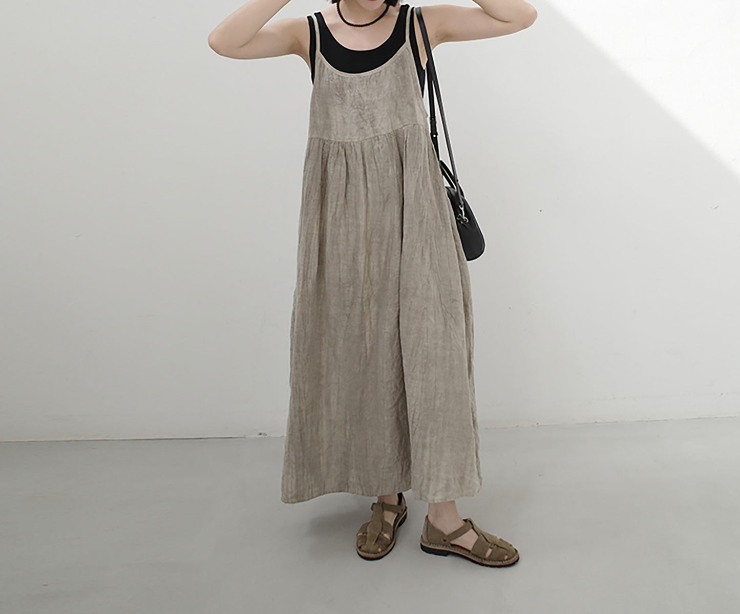 edoa Tie Dyed Linen Pinafore Dress 