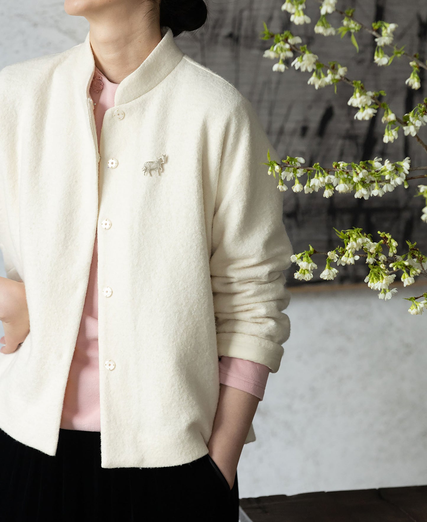edoa Boiled Wool Short Chinese Coat