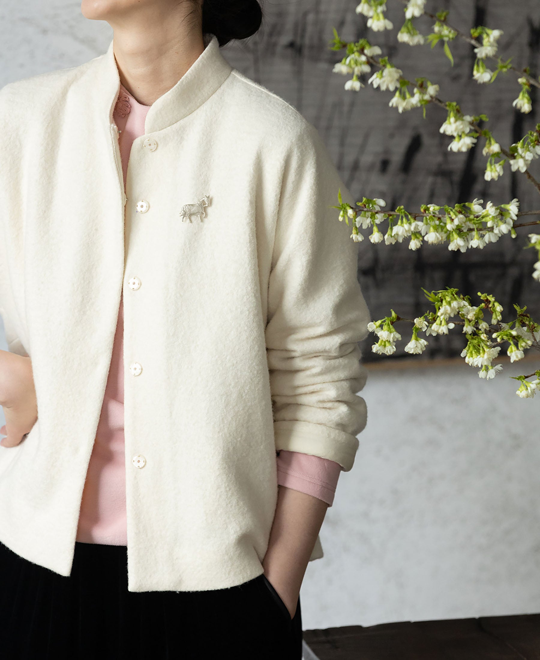 edoa Boiled Wool Short Chinese Coat