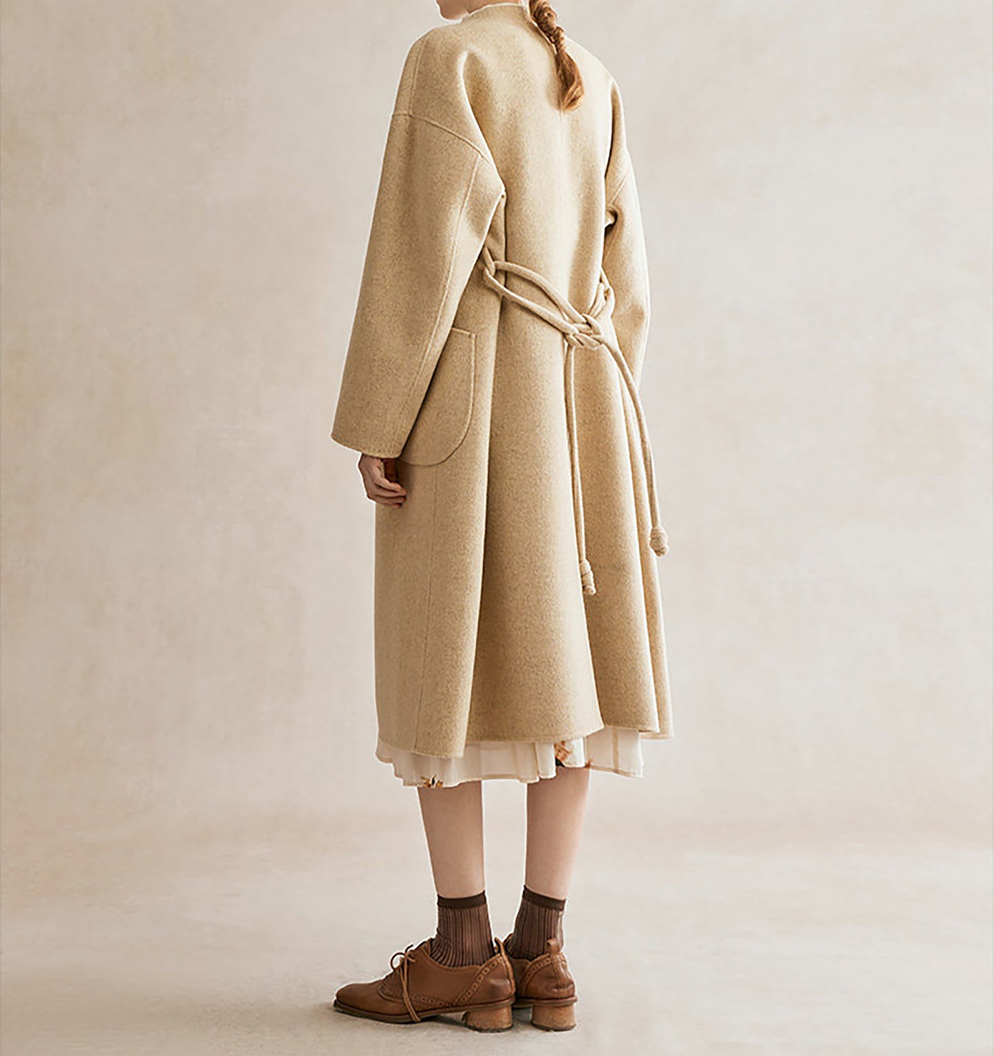 EDOA New Chinese Style Double-faced Wool Long Coat